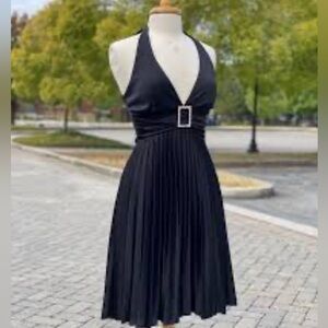 Vintage y2k backless black speechless dress with rhinestone buckle
